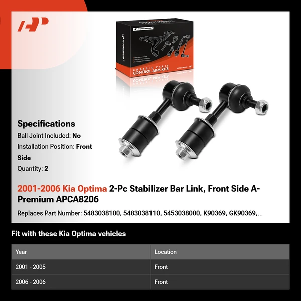 2001-2006 Kia Optima 2-Pc Stabilizer Bar Link, Front Side A-Premium APCA8206