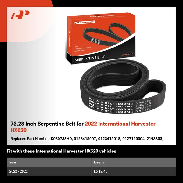 73.23 Inch Serpentine Belt for 2022 International Harvester HX620