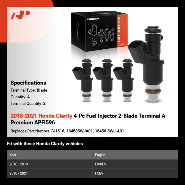 2018-2021 Honda Clarity 4-Pc Fuel Injector 2-Blade Terminal A-Premium APFI596