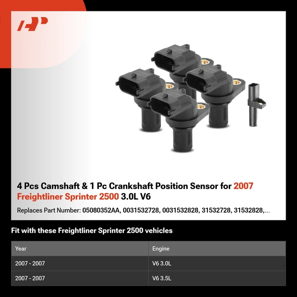 4 Pcs Camshaft & 1 Pc Crankshaft Position Sensor for 2007 Freightliner Sprinter 2500 3.0L V6