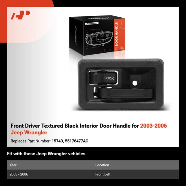 Front Driver Textured Black Interior Door Handle for 2003-2006 Jeep Wrangler