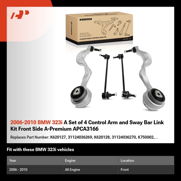 2006-2010 BMW 323i A Set of 4 Control Arm and Sway Bar Link Kit Front Side A-Premium APCA3166
