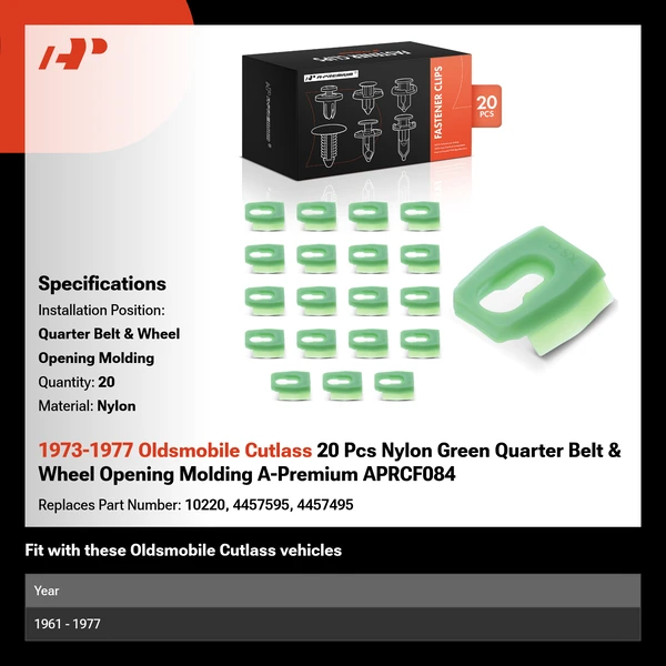 1973-1977 Oldsmobile Cutlass 20 Pcs Nylon Green Quarter Belt & Wheel Opening Molding A-Premium APRCF084