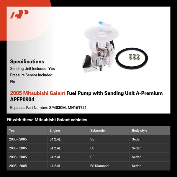 2005 Mitsubishi Galant Fuel Pump with Sending Unit A-Premium APFP0904