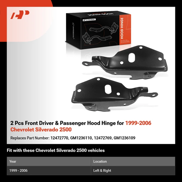 2 Pcs Front Driver & Passenger Hood Hinge for 1999-2006 Chevrolet Silverado 2500