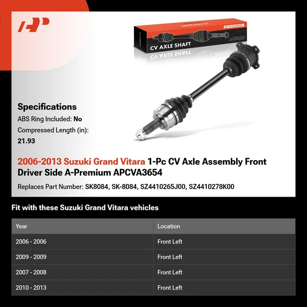 2006-2013 Suzuki Grand Vitara 1-Pc CV Axle Assembly Front Driver Side A-Premium APCVA3654
