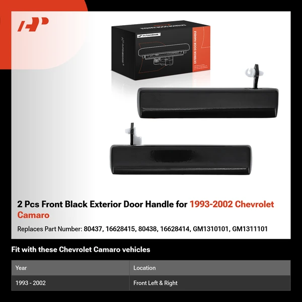 2 Pcs Front Black Exterior Door Handle for 1993-2002 Chevrolet Camaro