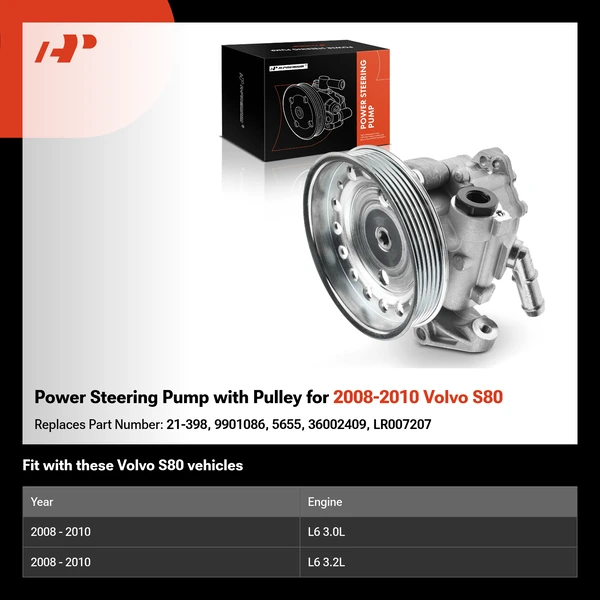 Power Steering Pump with Pulley for 2008-2010 Volvo S80