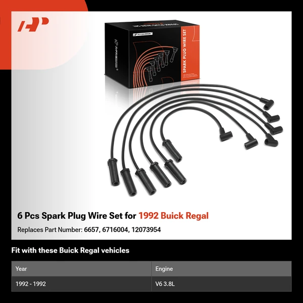 6 Pcs Spark Plug Wire Set for 1992 Buick Regal