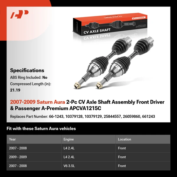 2007-2009 Saturn Aura 2-Pc CV Axle Shaft Assembly Front Driver & Passenger A-Premium APCVA1215C