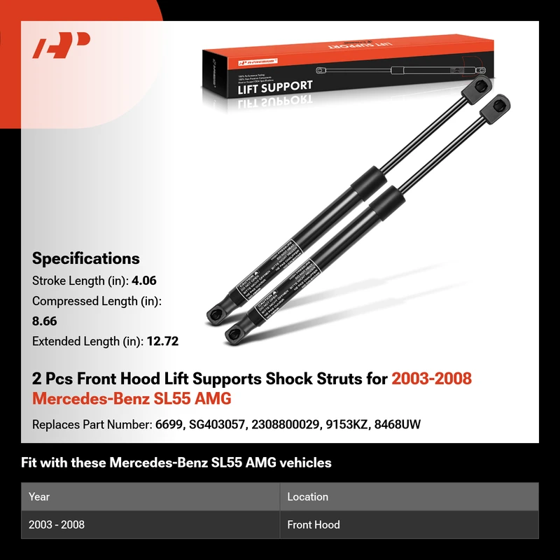 2 Pcs Front Hood Lift Supports Shock Struts for 2003-2008 Mercedes-Benz SL55 AMG