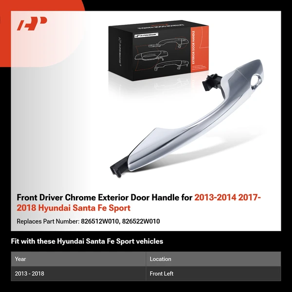 Front Driver Chrome Exterior Door Handle for 2013-2014 2017-2018 Hyundai Santa Fe Sport