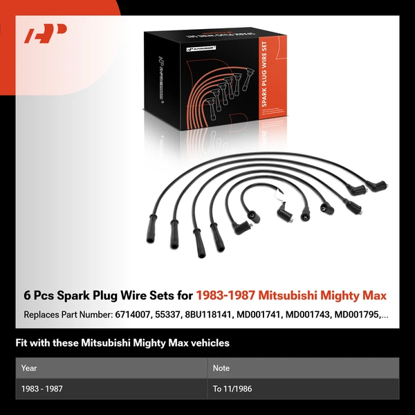 6 Pcs Spark Plug Wire Sets for 1983-1987 Mitsubishi Mighty Max