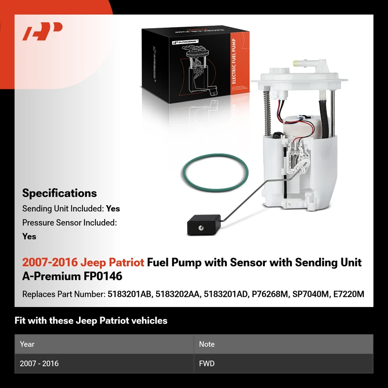 2007-2016 Jeep Patriot Fuel Pump with Sensor with Sending Unit A-Premium FP0146