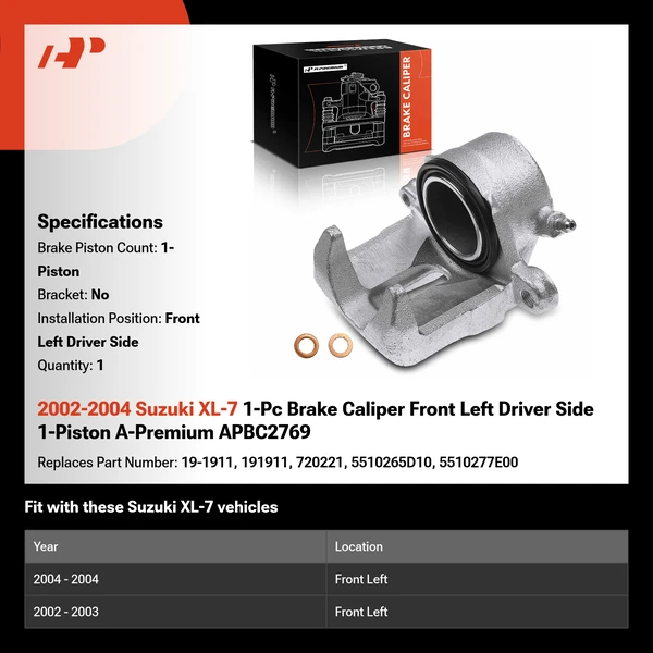 2002-2004 Suzuki XL-7 1-Pc Brake Caliper Front Left Driver Side 1-Piston A-Premium APBC2769