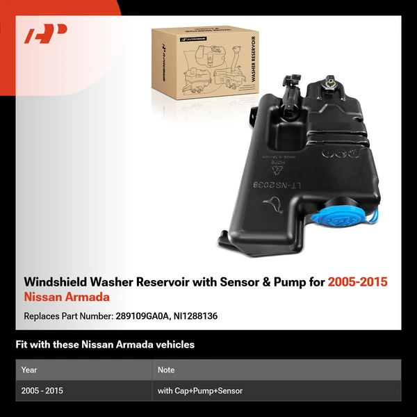 Windshield Washer Reservoir with Sensor & Pump for 2005-2015 Nissan Armada