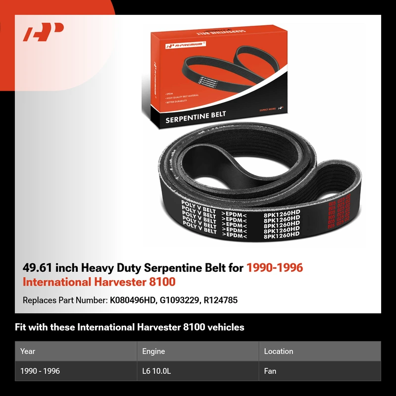 49.61 inch Heavy Duty Serpentine Belt for 1990-1996 International Harvester 8100