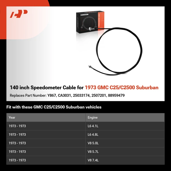140 inch Speedometer Cable for 1973 GMC C25/C2500 Suburban