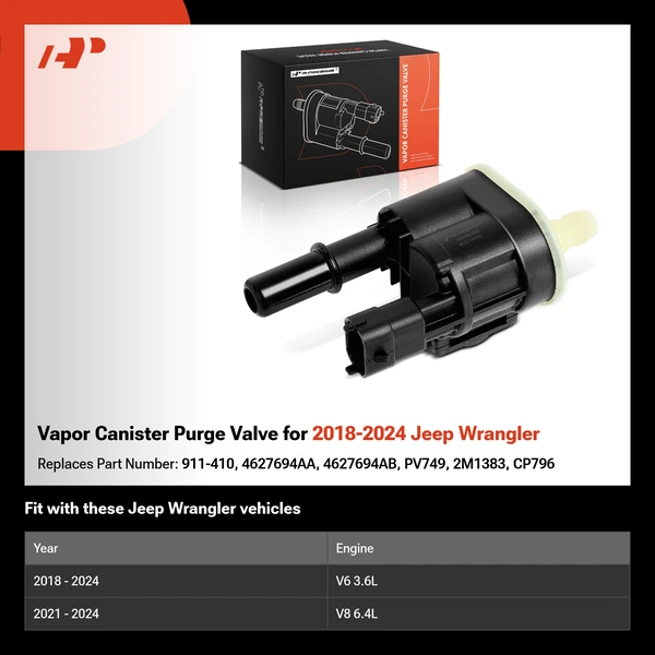 Vapor Canister Purge Valve for 2018-2024 Jeep Wrangler