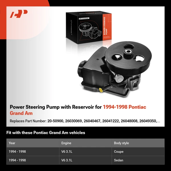 Power Steering Pump with Reservoir for 1994-1998 Pontiac Grand Am