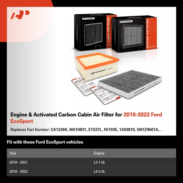 Engine & Activated Carbon Cabin Air Filter for 2018-2022 Ford EcoSport