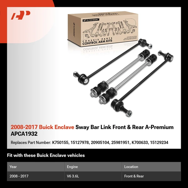 2008-2017 Buick Enclave Sway Bar Link Front & Rear A-Premium APCA1932