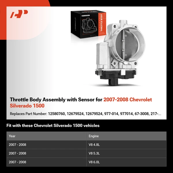 Throttle Body Assembly with Sensor for 2007-2008 Chevrolet Silverado 1500