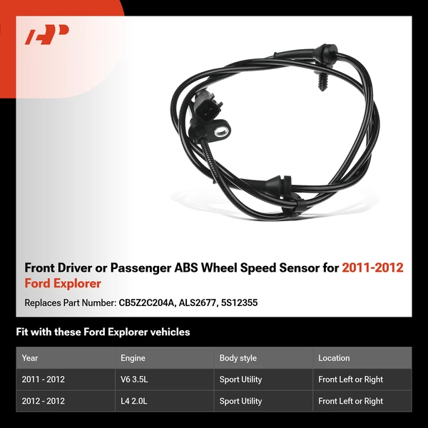 Front Driver or Passenger ABS Wheel Speed Sensor for 2011-2012 Ford Explorer