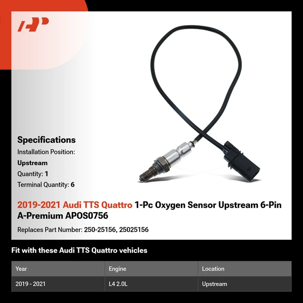 2019-2021 Audi TTS Quattro 1-Pc Oxygen Sensor Upstream 6-Pin A-Premium APOS0756
