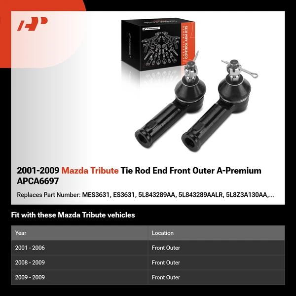 2001-2009 Mazda Tribute Tie Rod End Front Outer A-Premium APCA6697