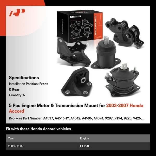 5 Pcs Engine Motor & Transmission Mount for 2003-2007 Honda Accord