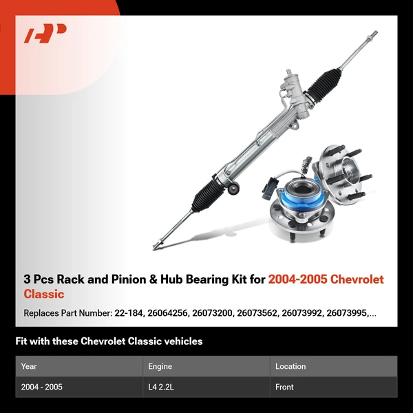 3 Pcs Rack and Pinion & Hub Bearing Kit for 2004-2005 Chevrolet Classic