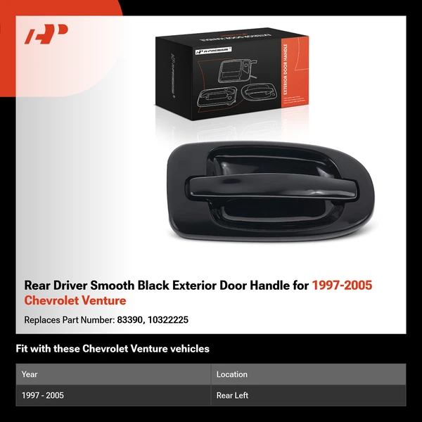 Rear Driver Smooth Black Exterior Door Handle for 1997-2005 Chevrolet Venture