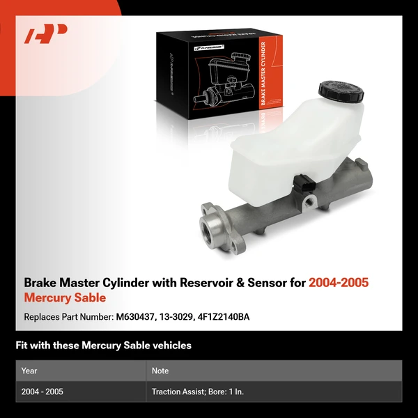 Brake Master Cylinder with Reservoir & Sensor for 2004-2005 Mercury Sable