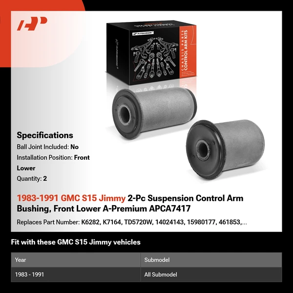 1983-1991 GMC S15 Jimmy 2-Pc Suspension Control Arm Bushing, Front Lower A-Premium APCA7417