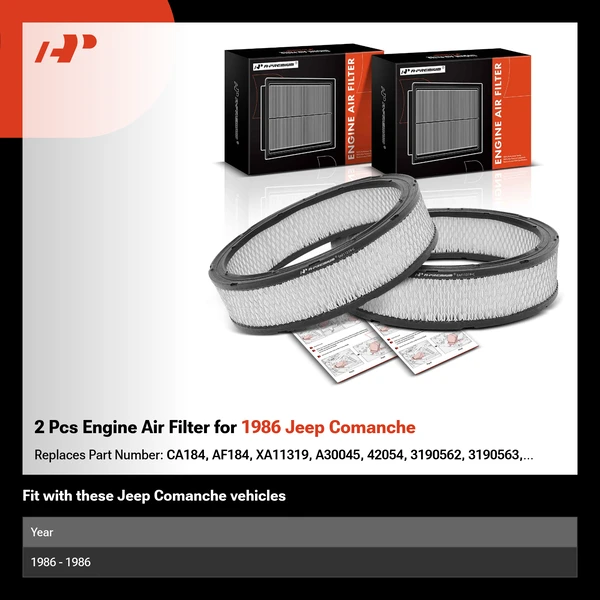 2 Pcs Engine Air Filter for 1986 Jeep Comanche