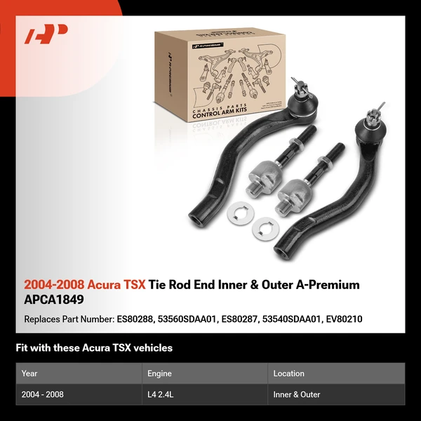 2004-2008 Acura TSX Tie Rod End Inner & Outer A-Premium APCA1849