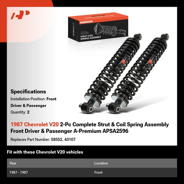 1987 Chevrolet V20 2-Pc Complete Strut & Coil Spring Assembly Front Driver & Passenger A-Premium APSA2596