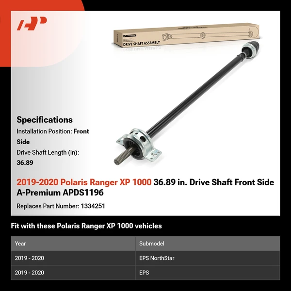 2019-2020 Polaris Ranger XP 1000 36.89 in. Drive Shaft Front Side A-Premium APDS1196