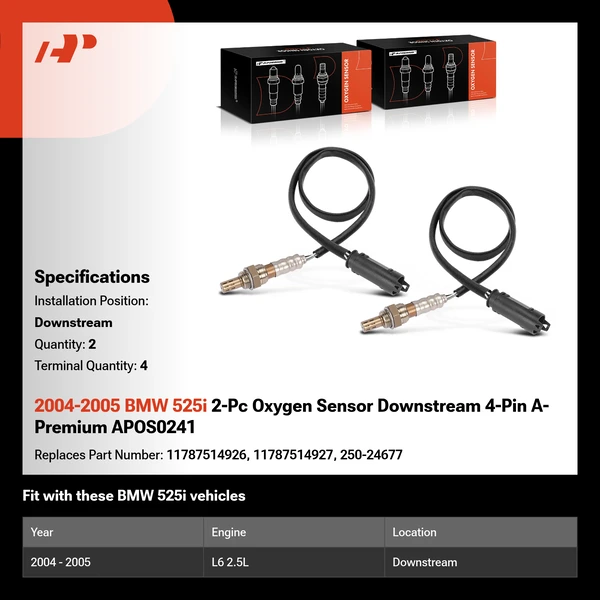2004-2005 BMW 525i 2-Pc Oxygen Sensor Downstream 4-Pin A-Premium APOS0241