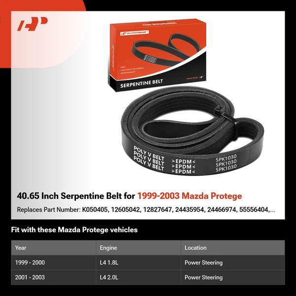 40.65 Inch Serpentine Belt for 1999-2003 Mazda Protege