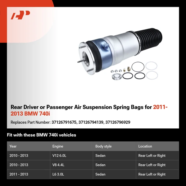Rear Driver or Passenger Air Suspension Spring Bags for 2011-2013 BMW 740i