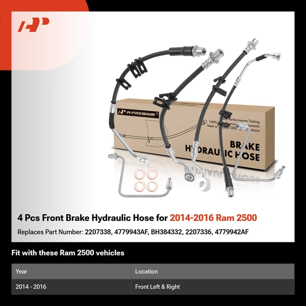 4 Pcs Front Brake Hydraulic Hose for 2014-2016 Ram 2500