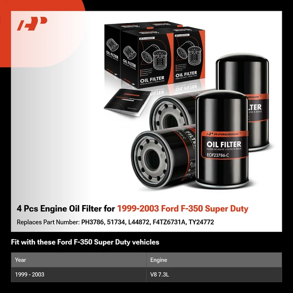 4 Pcs Engine Oil Filter for 1999-2003 Ford F-350 Super Duty