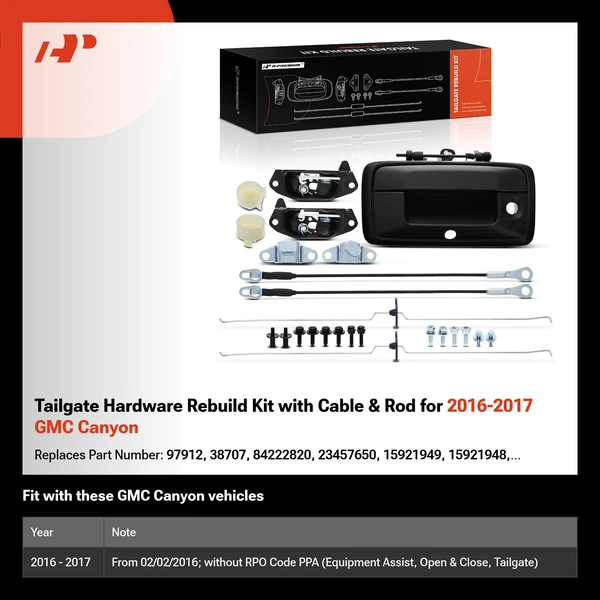 Tailgate Hardware Rebuild Kit with Cable & Rod for 2016-2017 GMC Canyon