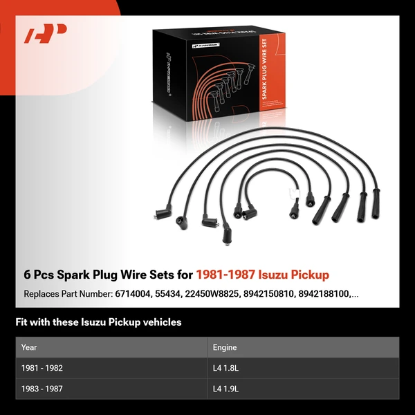 6 Pcs Spark Plug Wire Sets for 1981-1987 Isuzu Pickup
