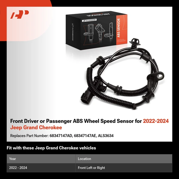 Front Driver or Passenger ABS Wheel Speed Sensor for 2022-2024 Jeep Grand Cherokee