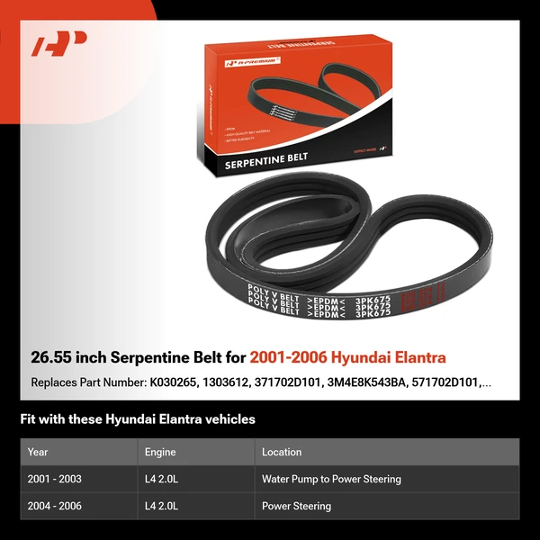 26.55 inch Serpentine Belt for 2001-2006 Hyundai Elantra