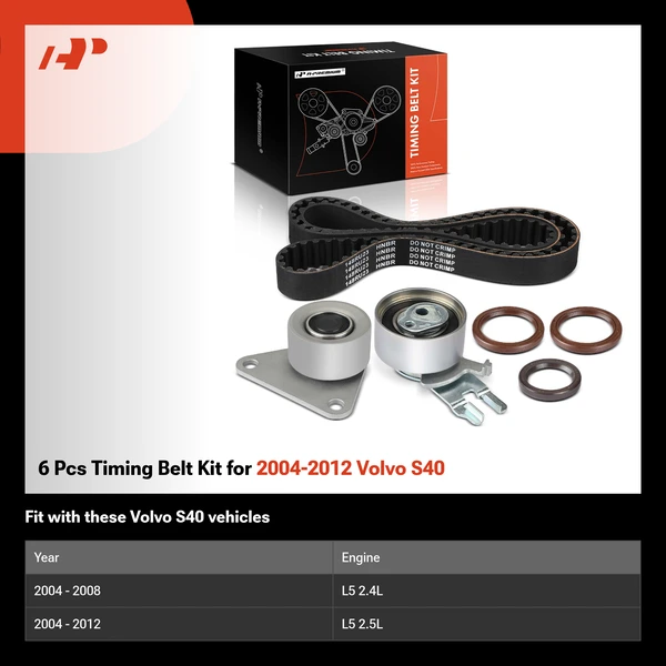 6 Pcs Timing Belt Kit for 2004-2012 Volvo S40