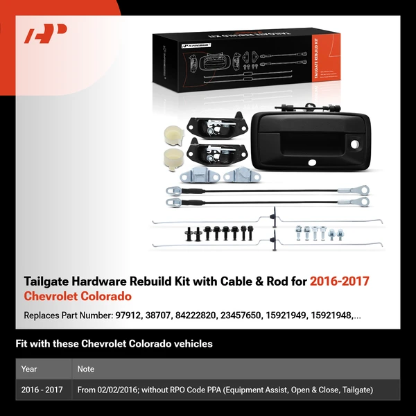 Tailgate Hardware Rebuild Kit with Cable & Rod for 2016-2017 Chevrolet Colorado